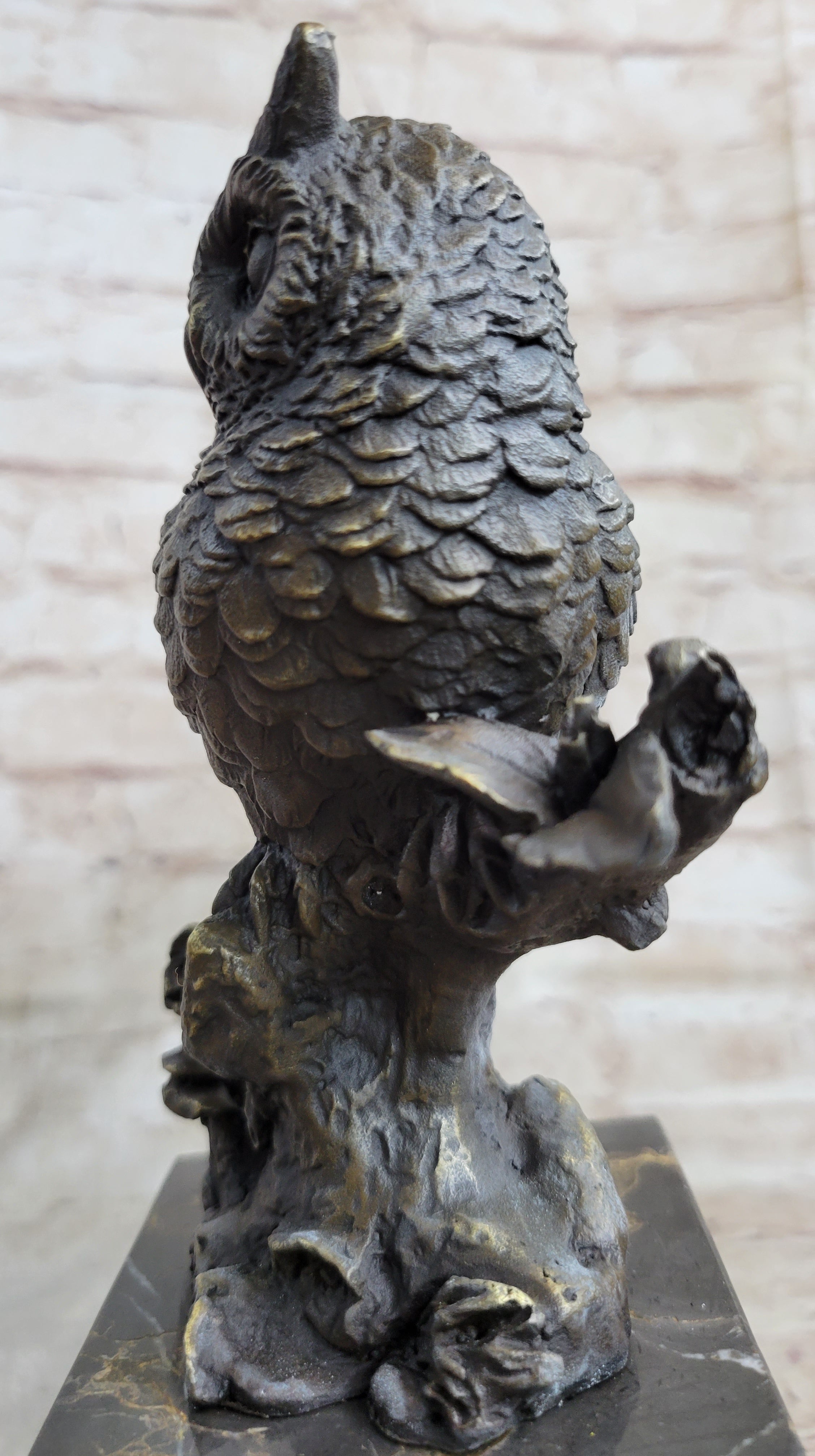 Hot Cast Bronze Owl Bird on Perch Sculpture Marble Base