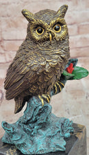 Beautiful Bronze Figure Sitting Owl on Branch Signed Milo Classic Sculpture