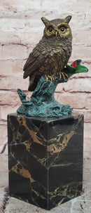 Beautiful Bronze Figure Sitting Owl on Branch Signed Milo Classic Sculpture