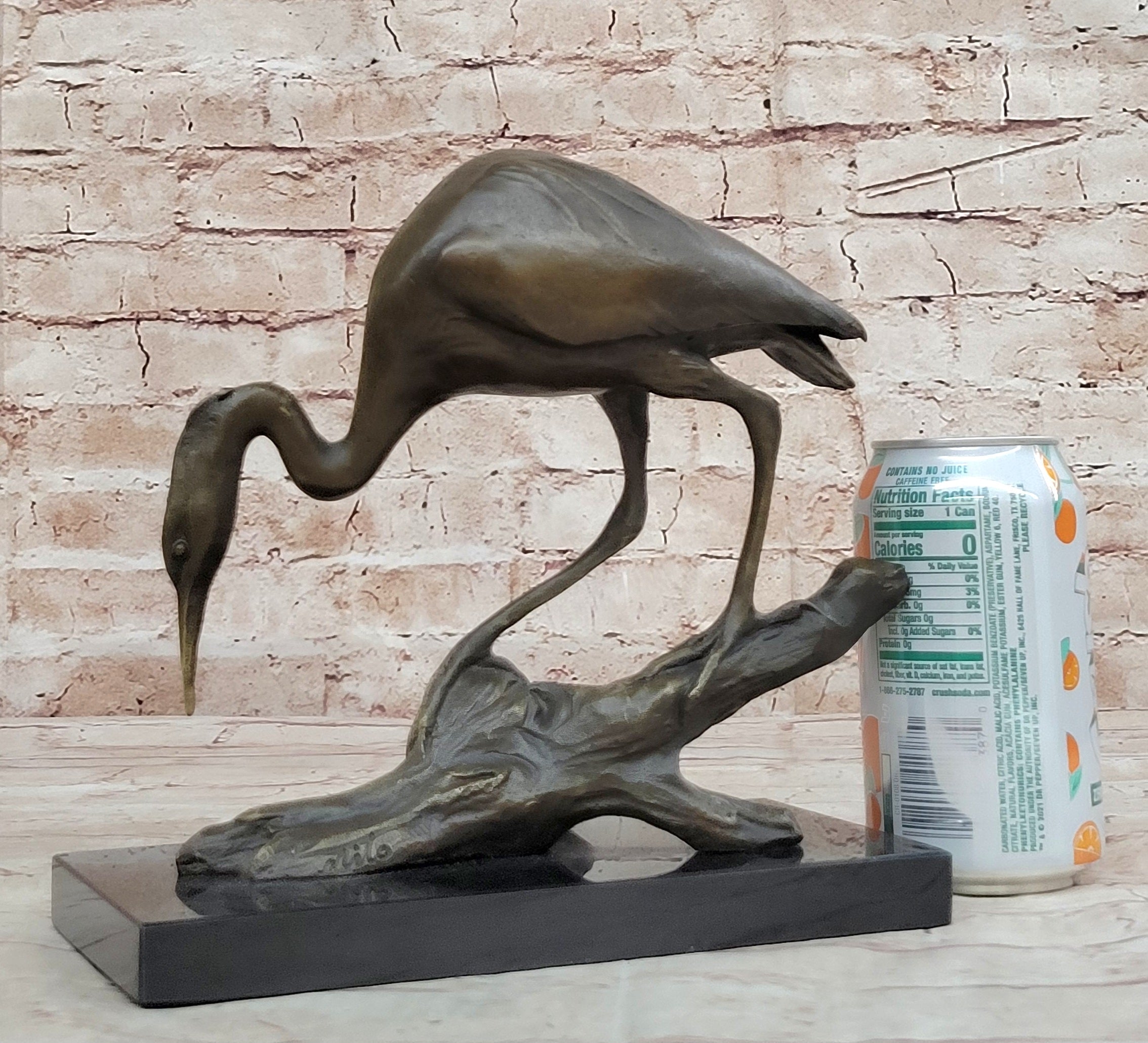 Crane Stork Egret Heron Bronze Sculpture on Marble Base