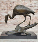 Crane Stork Egret Heron Bronze Sculpture on Marble Base