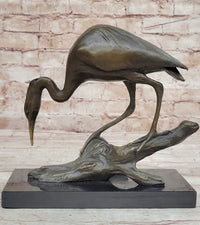 Crane Stork Egret Heron Bronze Sculpture on Marble Base