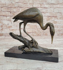 Crane Stork Egret Heron Bronze Sculpture on Marble Base