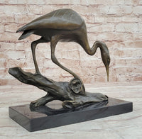 Crane Stork Egret Heron Bronze Sculpture on Marble Base