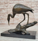 Crane Stork Egret Heron Bronze Sculpture on Marble Base