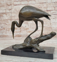 Crane Stork Egret Heron Bronze Sculpture on Marble Base