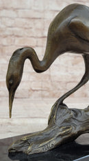 Crane Stork Egret Heron Bronze Sculpture on Marble Base