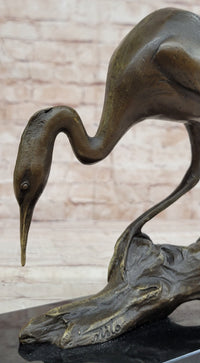 Crane Stork Egret Heron Bronze Sculpture on Marble Base
