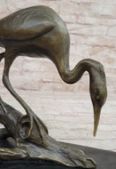 Crane Stork Egret Heron Bronze Sculpture on Marble Base