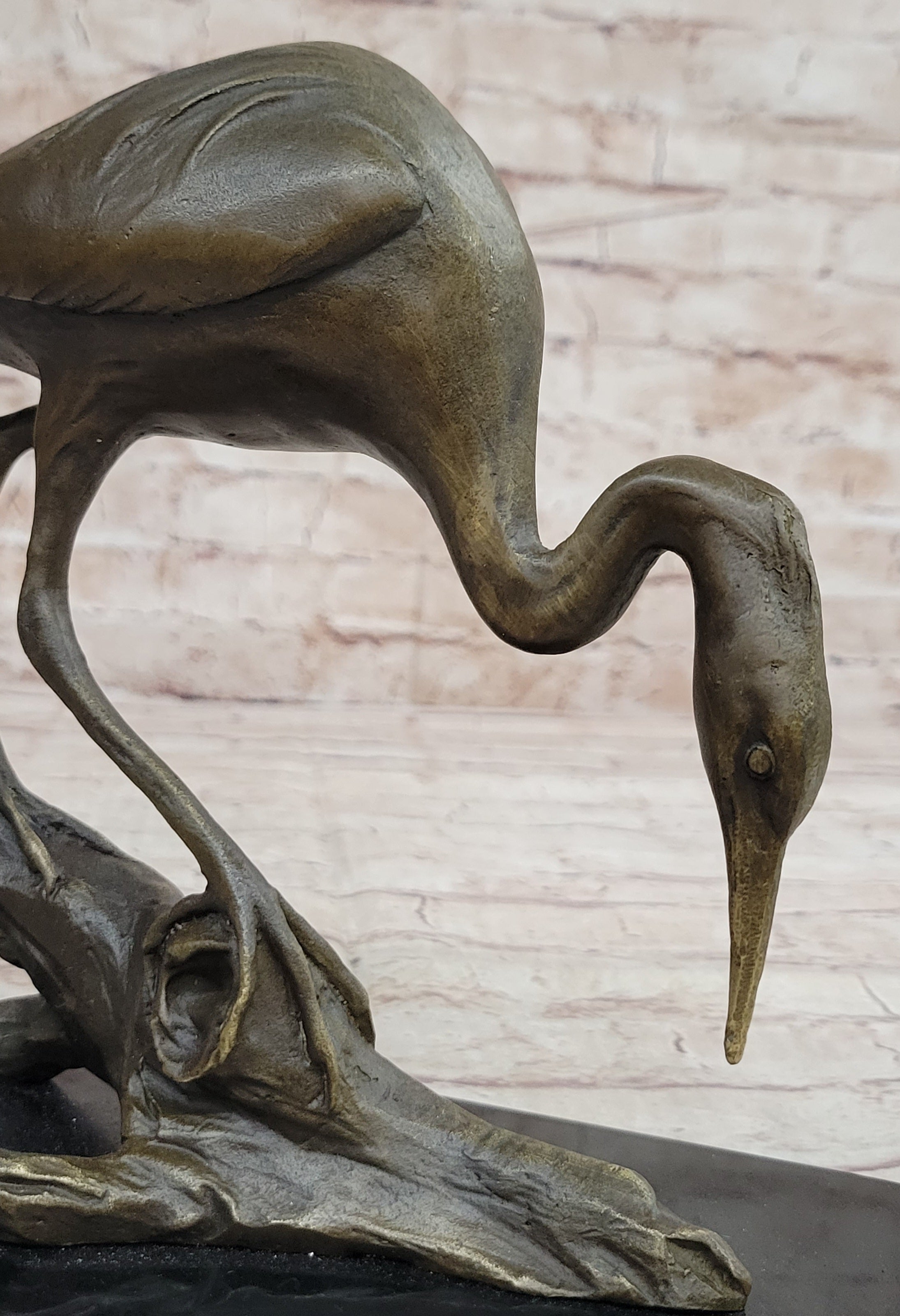 Crane Stork Egret Heron Bronze Sculpture on Marble Base