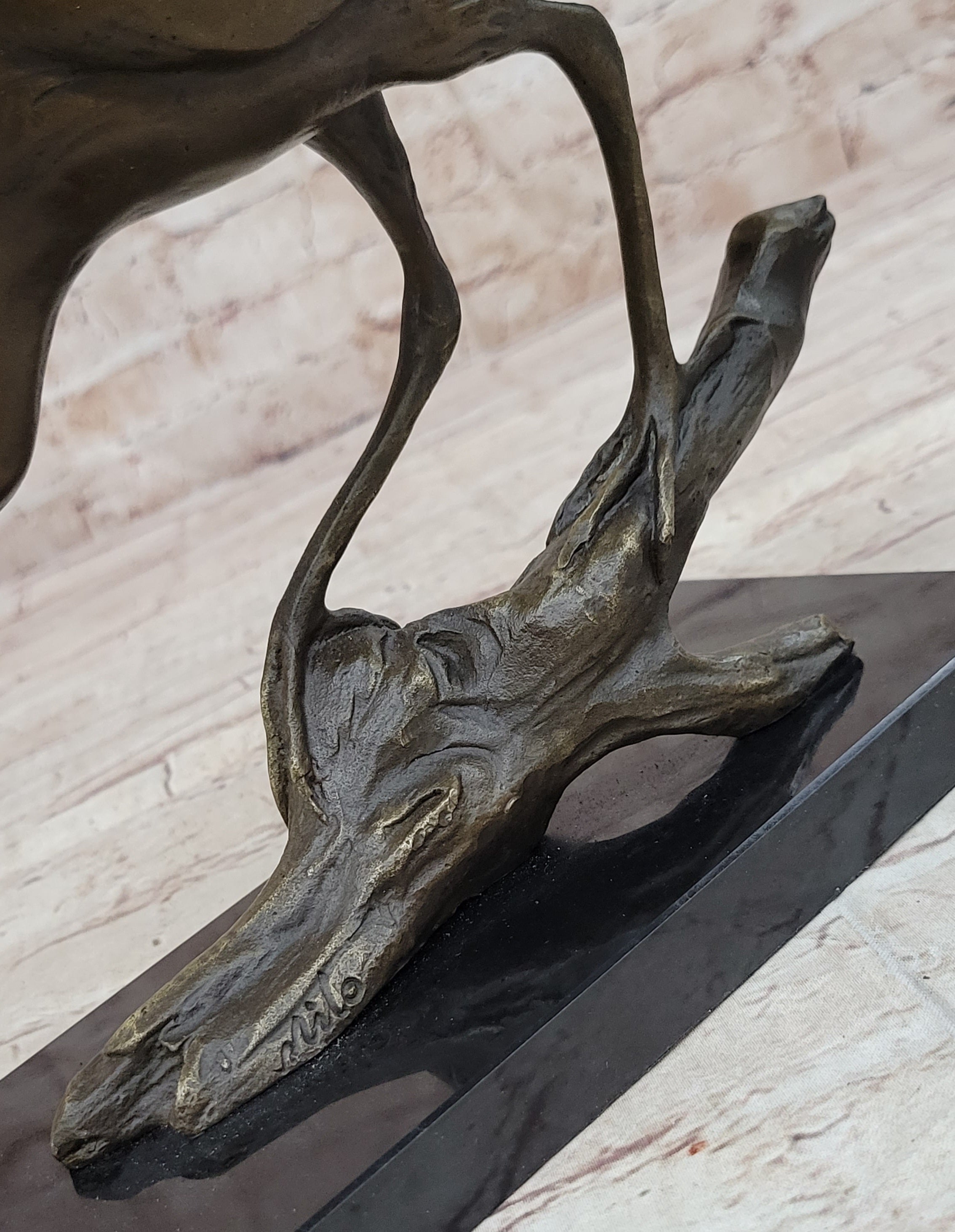 Crane Stork Egret Heron Bronze Sculpture on Marble Base