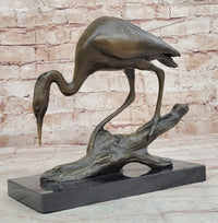 Crane Stork Egret Heron Bronze Sculpture on Marble Base