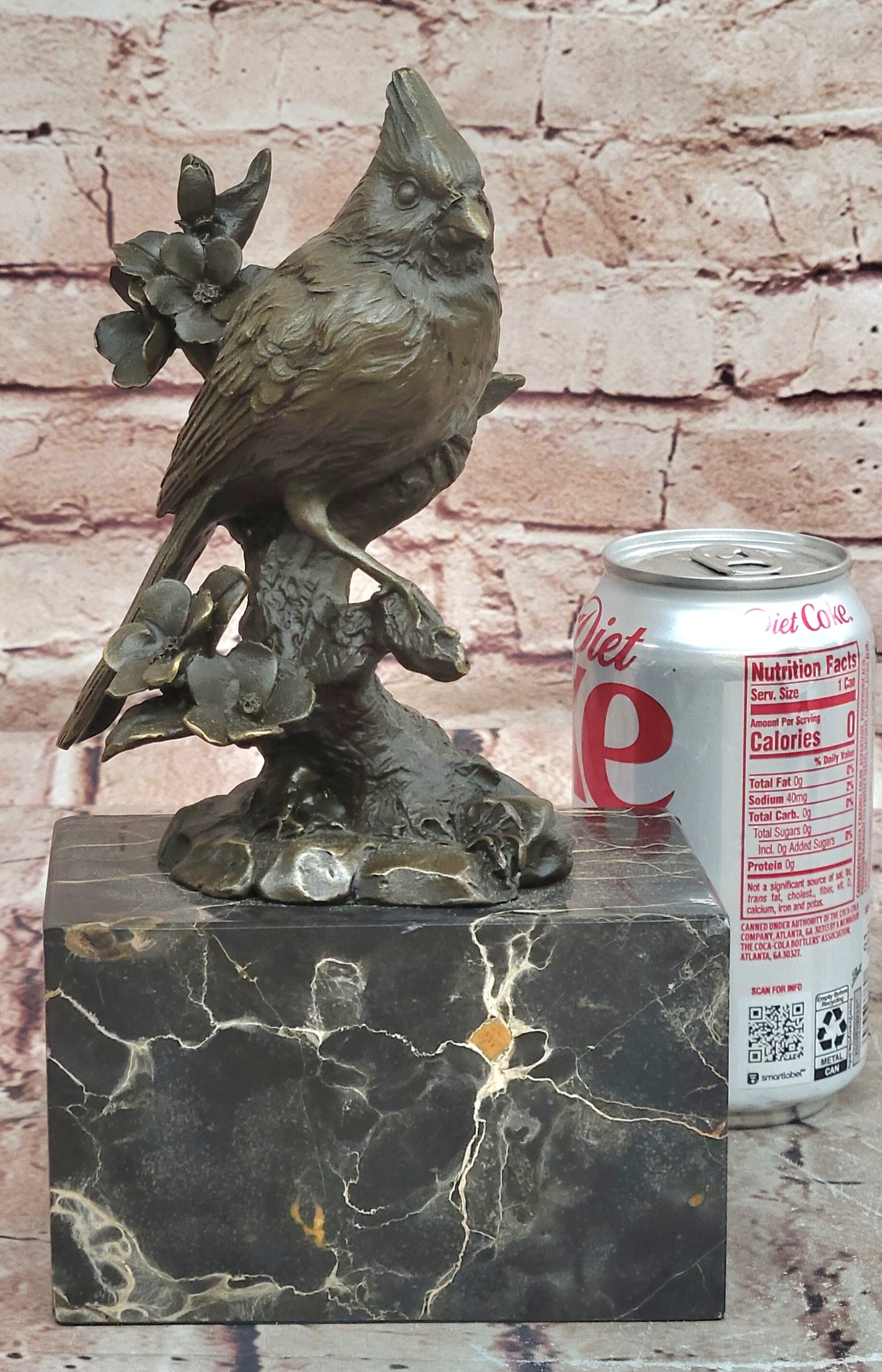 Bronze Statue Animal Sculpture Bird Desk Top Decor Marble Base Figurine