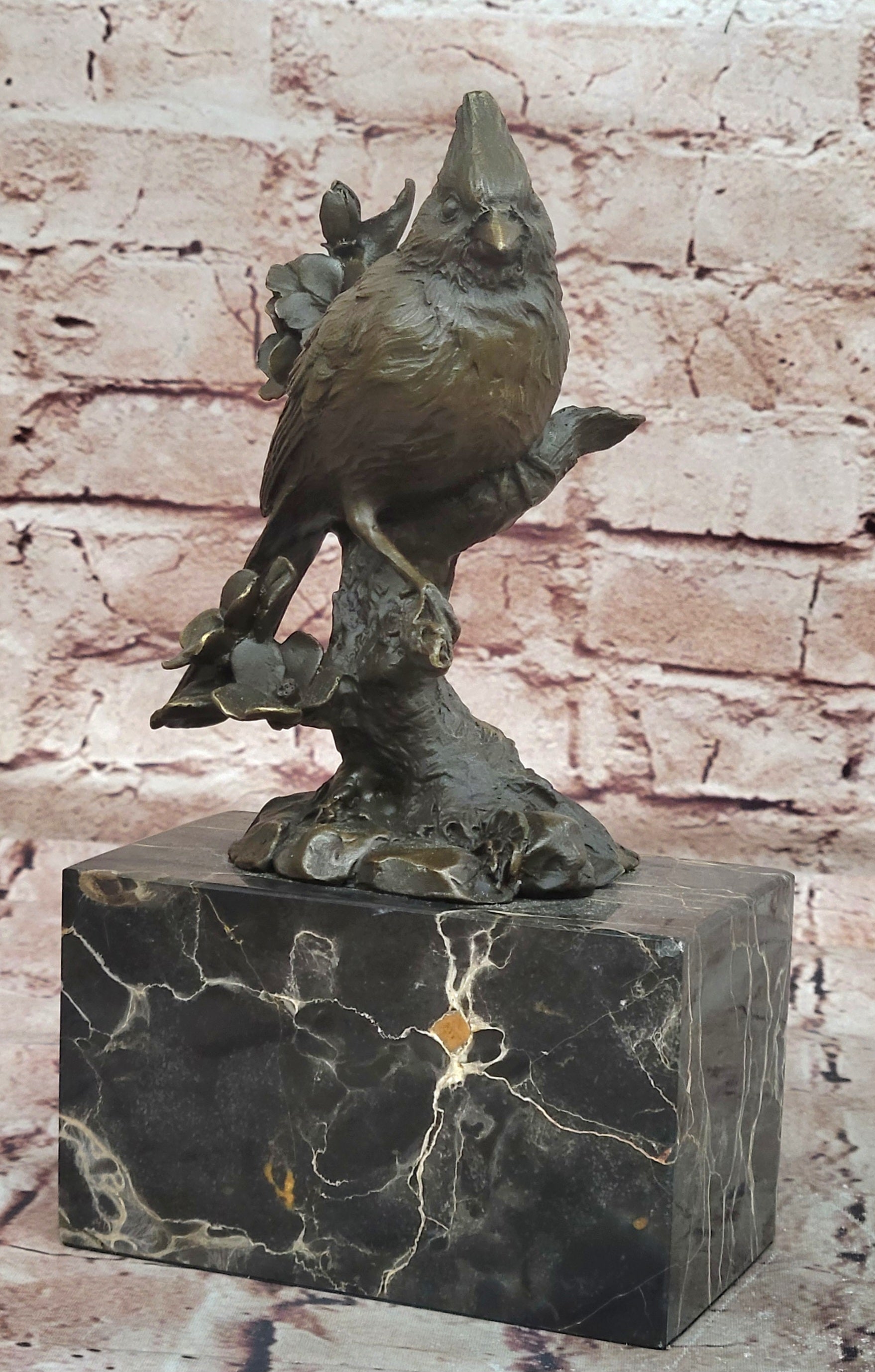 Bronze Statue Animal Sculpture Bird Desk Top Decor Marble Base Figurine