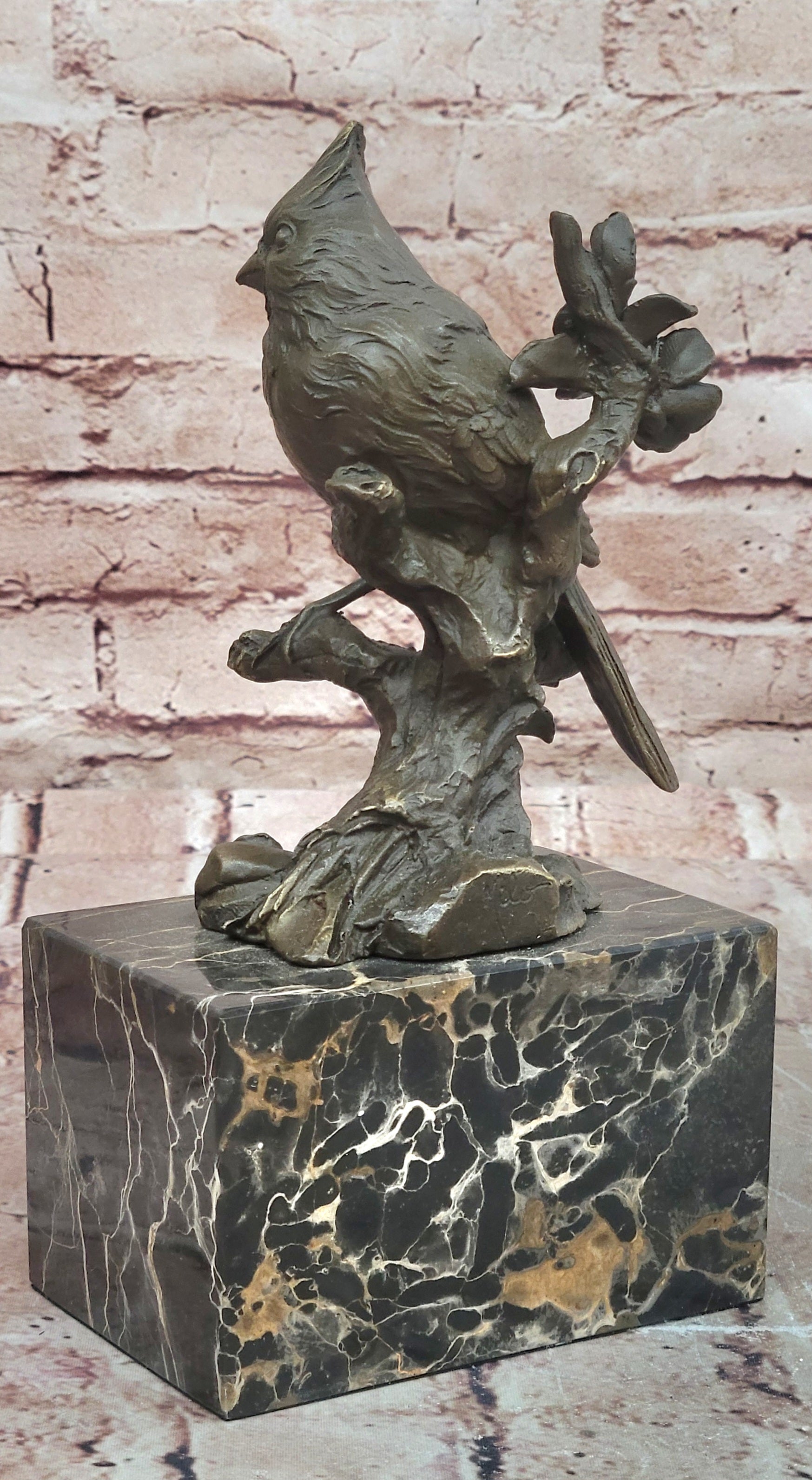 Bronze Statue Animal Sculpture Bird Desk Top Decor Marble Base Figurine