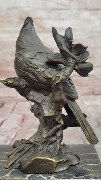 Bronze Statue Animal Sculpture Bird Desk Top Decor Marble Base Figurine