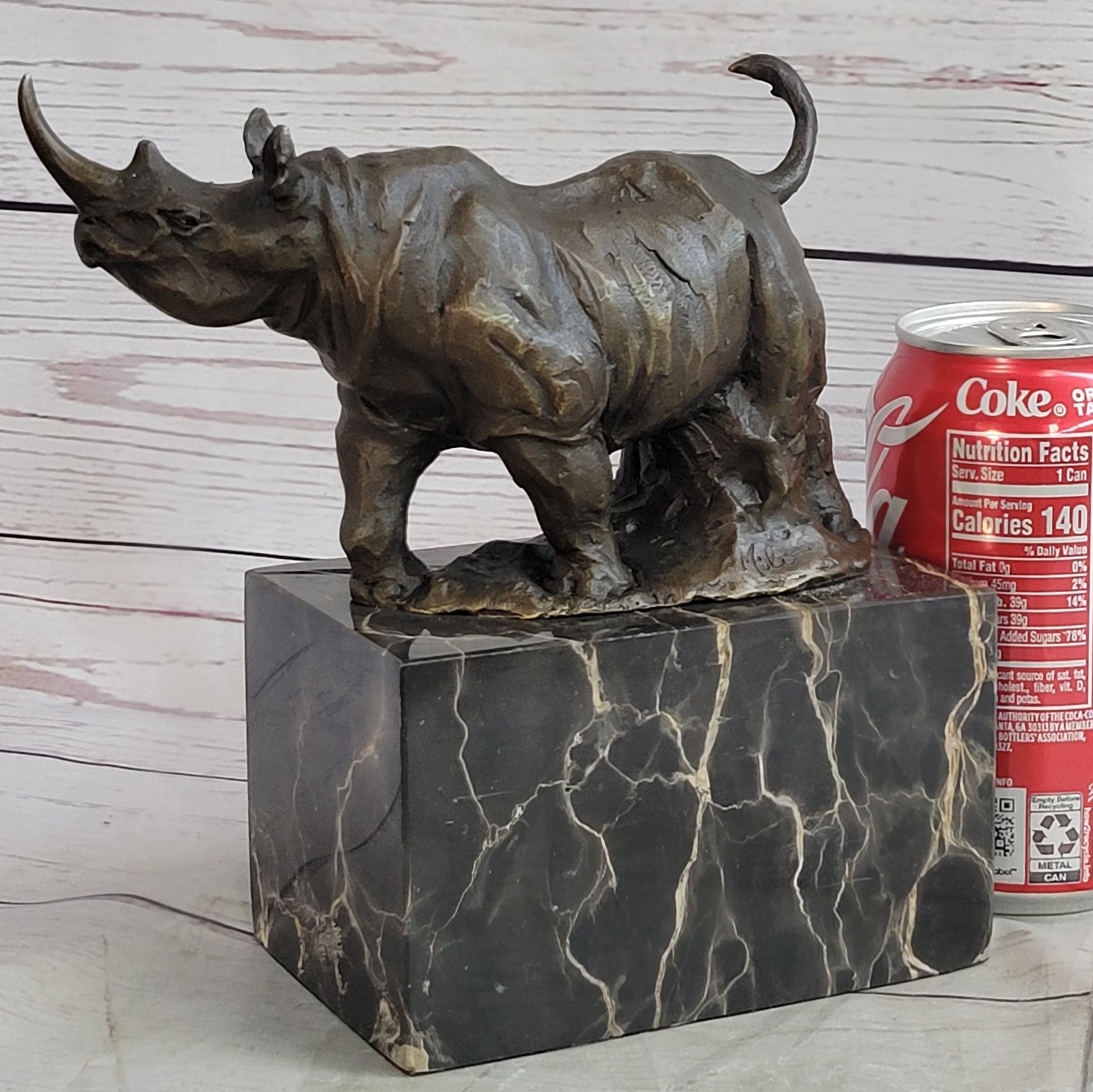 Rhinoceros Rhino Bronze Metal Sculpture Bookend Marble Base