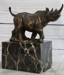 Rhinoceros Rhino Bronze Metal Sculpture Bookend Marble Base
