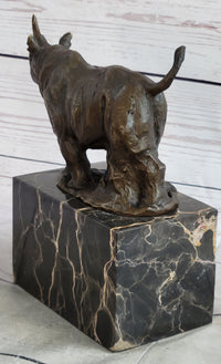 Rhinoceros Rhino Bronze Metal Sculpture Bookend Marble Base