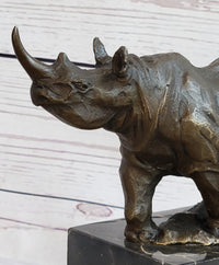 Rhinoceros Rhino Bronze Metal Sculpture Bookend Marble Base