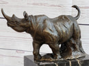 Rhinoceros Rhino Bronze Metal Sculpture Bookend Marble Base