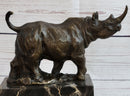 Rhinoceros Rhino Bronze Metal Sculpture Bookend Marble Base