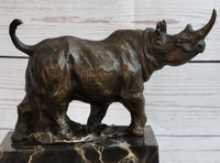 Rhinoceros Rhino Bronze Metal Sculpture Bookend Marble Base