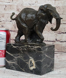 Miniature Elephant Bronze Metal Sculpture on Marble Base Signed