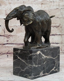Miniature Elephant Bronze Metal Sculpture on Marble Base Signed