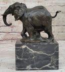 Miniature Elephant Bronze Metal Sculpture on Marble Base Signed