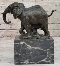 Miniature Elephant Bronze Metal Sculpture on Marble Base Signed