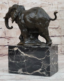 Miniature Elephant Bronze Metal Sculpture on Marble Base Signed
