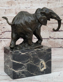 Miniature Elephant Bronze Metal Sculpture on Marble Base Signed