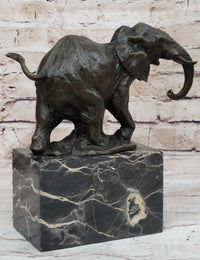 Miniature Elephant Bronze Metal Sculpture on Marble Base Signed