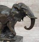 Miniature Elephant Bronze Metal Sculpture on Marble Base Signed