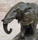 Miniature Elephant Bronze Metal Sculpture on Marble Base Signed