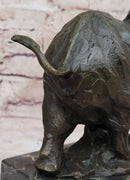 Miniature Elephant Bronze Metal Sculpture on Marble Base Signed