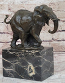 Miniature Elephant Bronze Metal Sculpture on Marble Base Signed