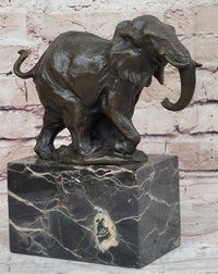 Miniature Elephant Bronze Metal Sculpture on Marble Base Signed