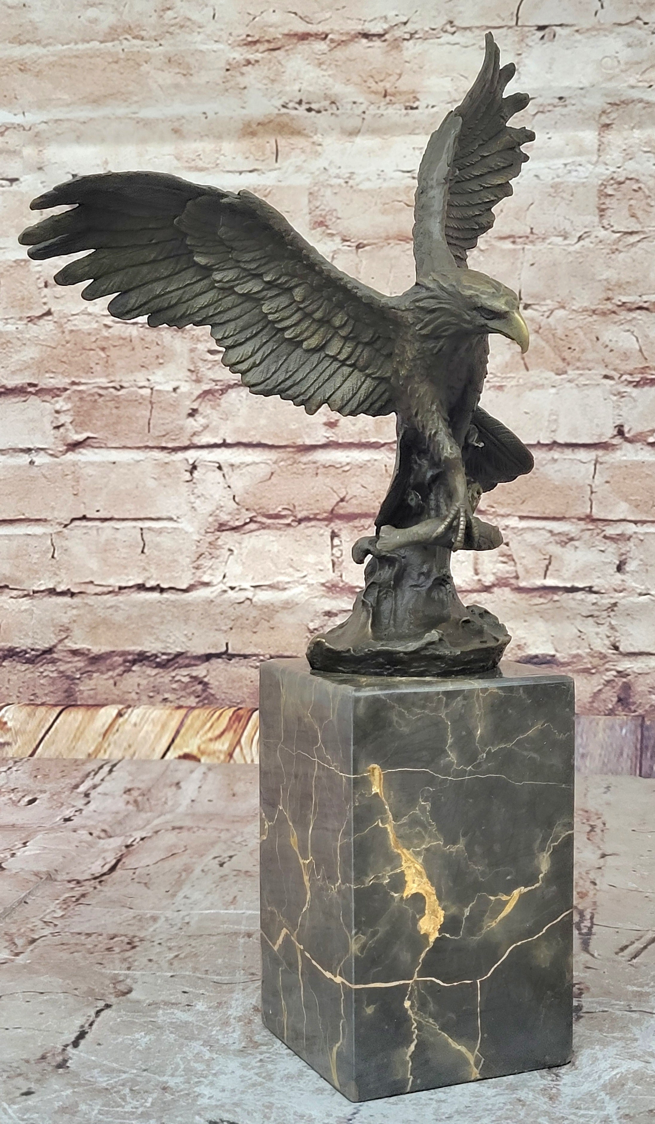 Swooping Eagle Catching Fish Hot Cast Bronze Sculpture