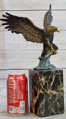 Flying Eagle Catching Fish Bronze Sculpture Signed on Marble Base