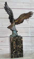 Flying Eagle Catching Fish Bronze Sculpture Signed on Marble Base
