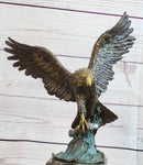 Flying Eagle Catching Fish Bronze Sculpture Signed on Marble Base