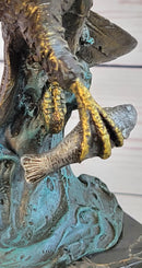 Flying Eagle Catching Fish Bronze Sculpture Signed on Marble Base