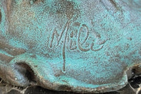 Flying Eagle Catching Fish Bronze Sculpture Signed on Marble Base