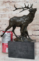 Signed Male Elk Mountain Deer Caribou Hunter Bronze Sculpture