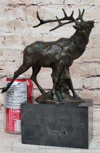 Signed Male Elk Mountain Deer Caribou Hunter Bronze Sculpture