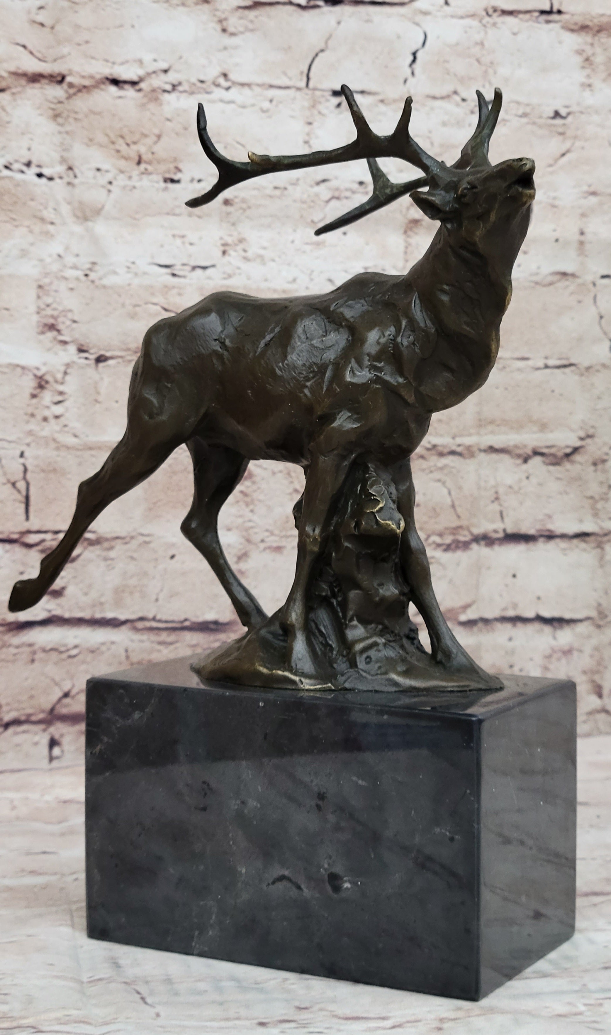 Signed Male Elk Mountain Deer Caribou Hunter Bronze Sculpture