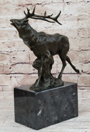 Signed Male Elk Mountain Deer Caribou Hunter Bronze Sculpture