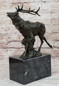 Signed Male Elk Mountain Deer Caribou Hunter Bronze Sculpture